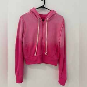 American Eagle Seriously Lived-In Pink Cropped Zip Hoodie Medium